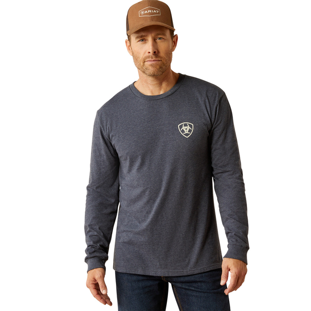 ARIAT SALTILLO LOCKUP NAVY HEATHER  MENS T-SHIRT