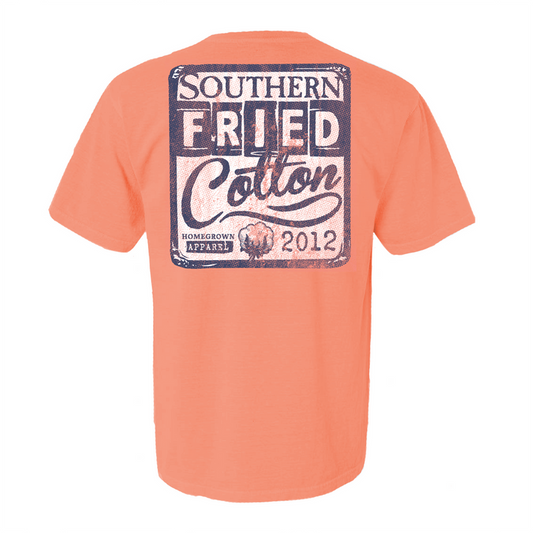 100% Southern Fried Cotton Tee- Neon Red Orange