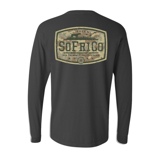 Camo Hunt Club Long Sleeve Tee- Pepper Grey