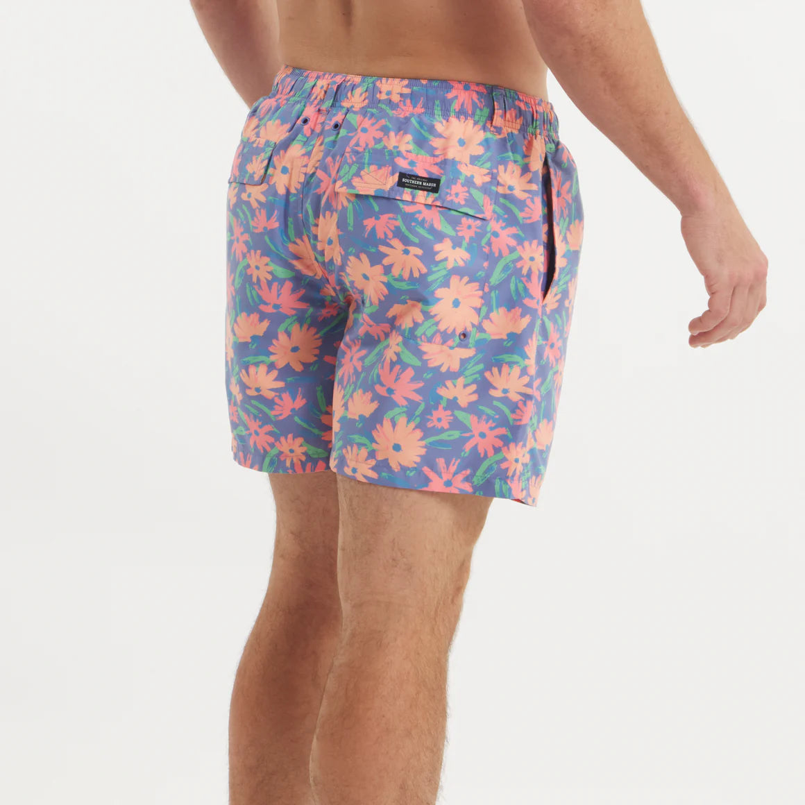 Southern Marsh Men's Harbor Lined Pushing Purple Daisies Swim Trunk