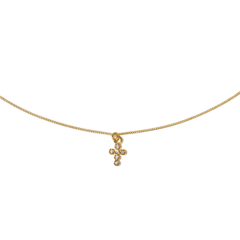 Demi-Fine 18K Gold Dainty Diamond Cross Pendant Necklace