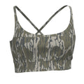 Local Girl sports bra in Bottomland camo print, shown in one of several available colors