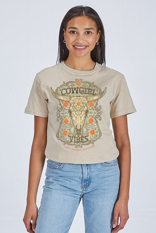 Cowgirl Vibes Ecru Graphic Tee