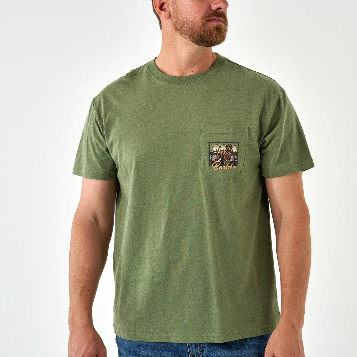Men's Burlebo Duck Dog Stamp Heather Olive Tee