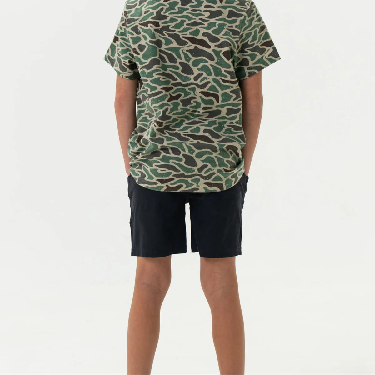 Burlebo Youth Heather Black Athletic Short With Retro Duck Camo Liner