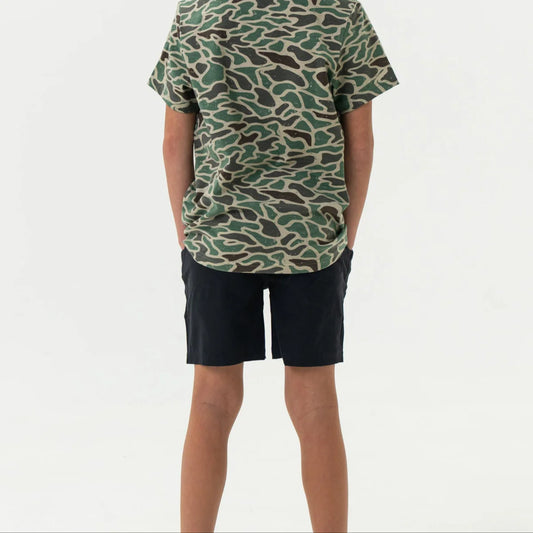 Burlebo Youth Heather Black Athletic Short With Retro Duck Camo Liner