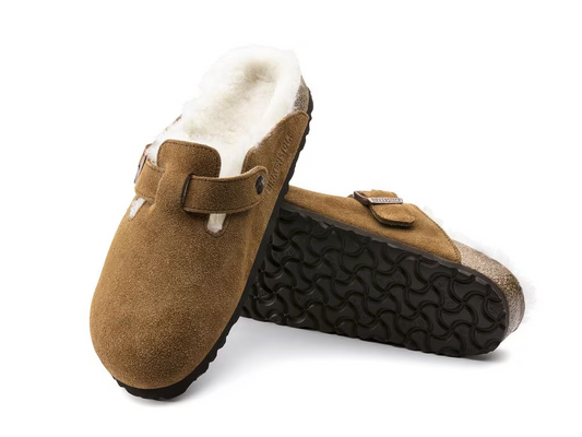 Boston Shearling Fur Birkenstock Slip Ons -Mink Brown