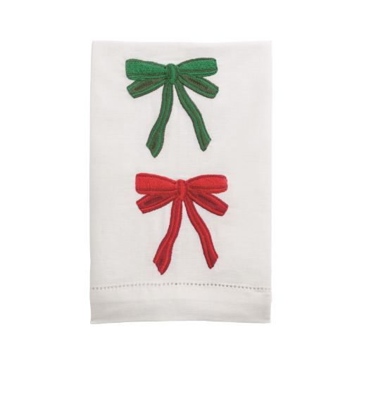 White Bow Embroidered Hand Towels