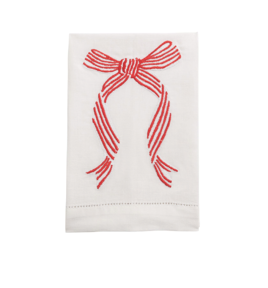 White Bow Embroidered Hand Towels