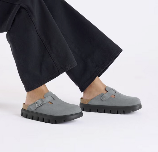 Boston Chunky Suede Leather Grey Slip On Birkenstock Shoe
