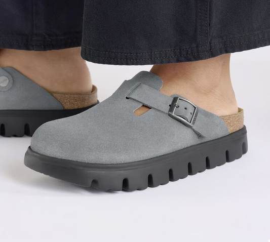 Boston Chunky Suede Leather Grey Slip On Birkenstock Shoe