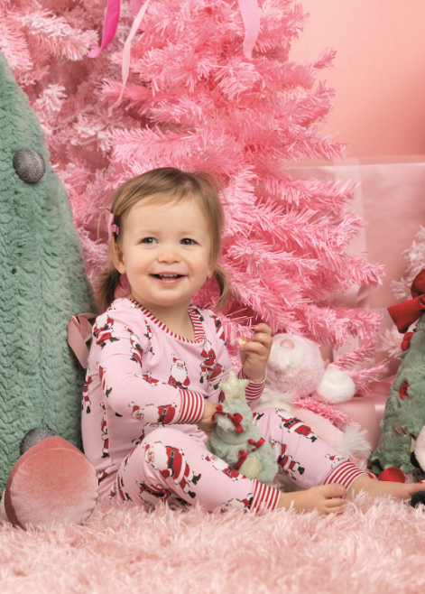 Girls Pink Christmas Pajama Set