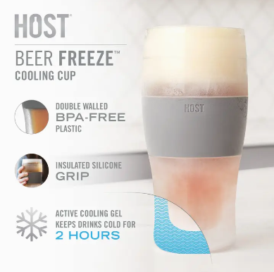 Beer Freeze Cooling Cup Insulated w/ Cooling Gel - Gray