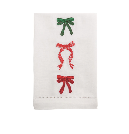 White Bow Embroidered Hand Towels