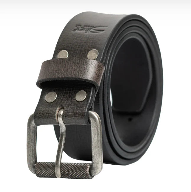 Silver Men's Genuine Black Leather Belt