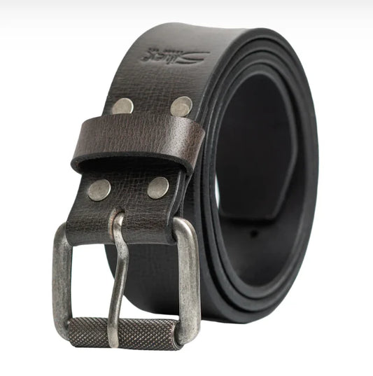 Silver Men's Genuine Black Leather Belt