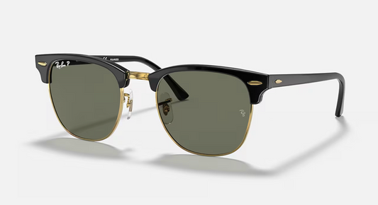 Ray Ban Clubmaster Classic Black On Gold Sunglasses With Green Lens