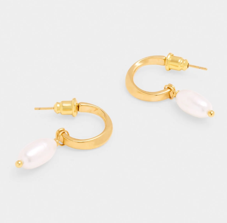 Pearl Lustre Waterproof Gold Hoop Earrings