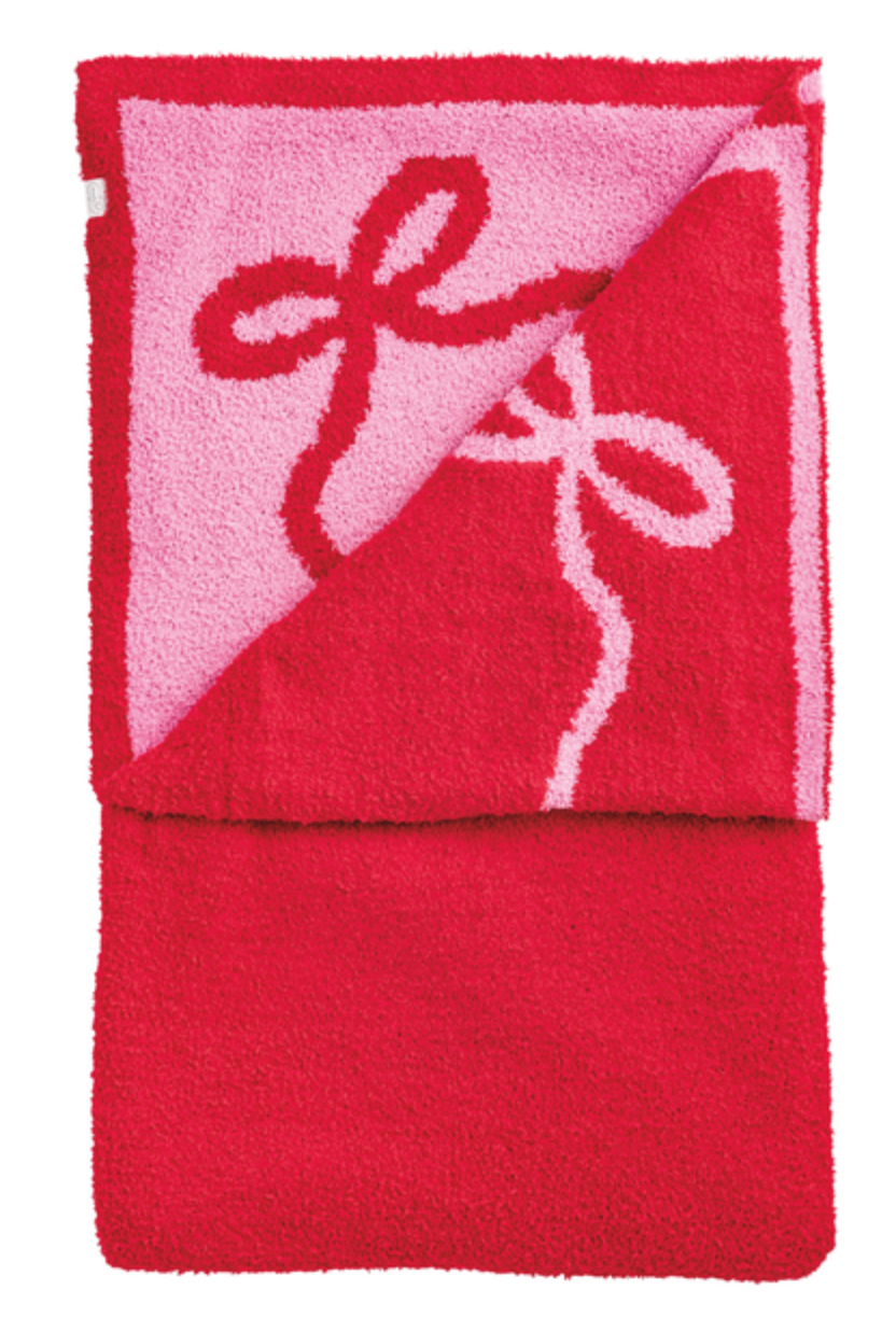 Red Pink Holiday Chenille Blanket
