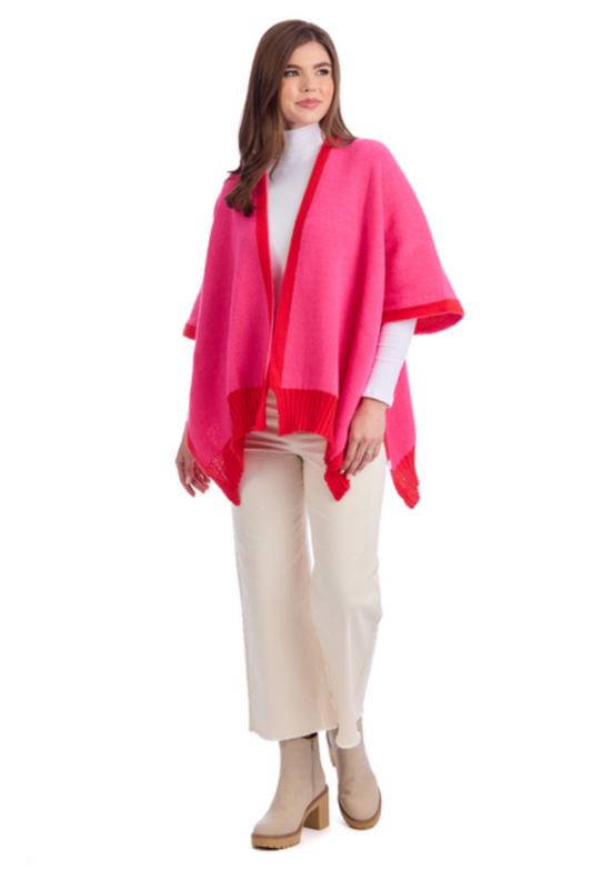 Mud Pie Bringham Pink Reversible Poncho