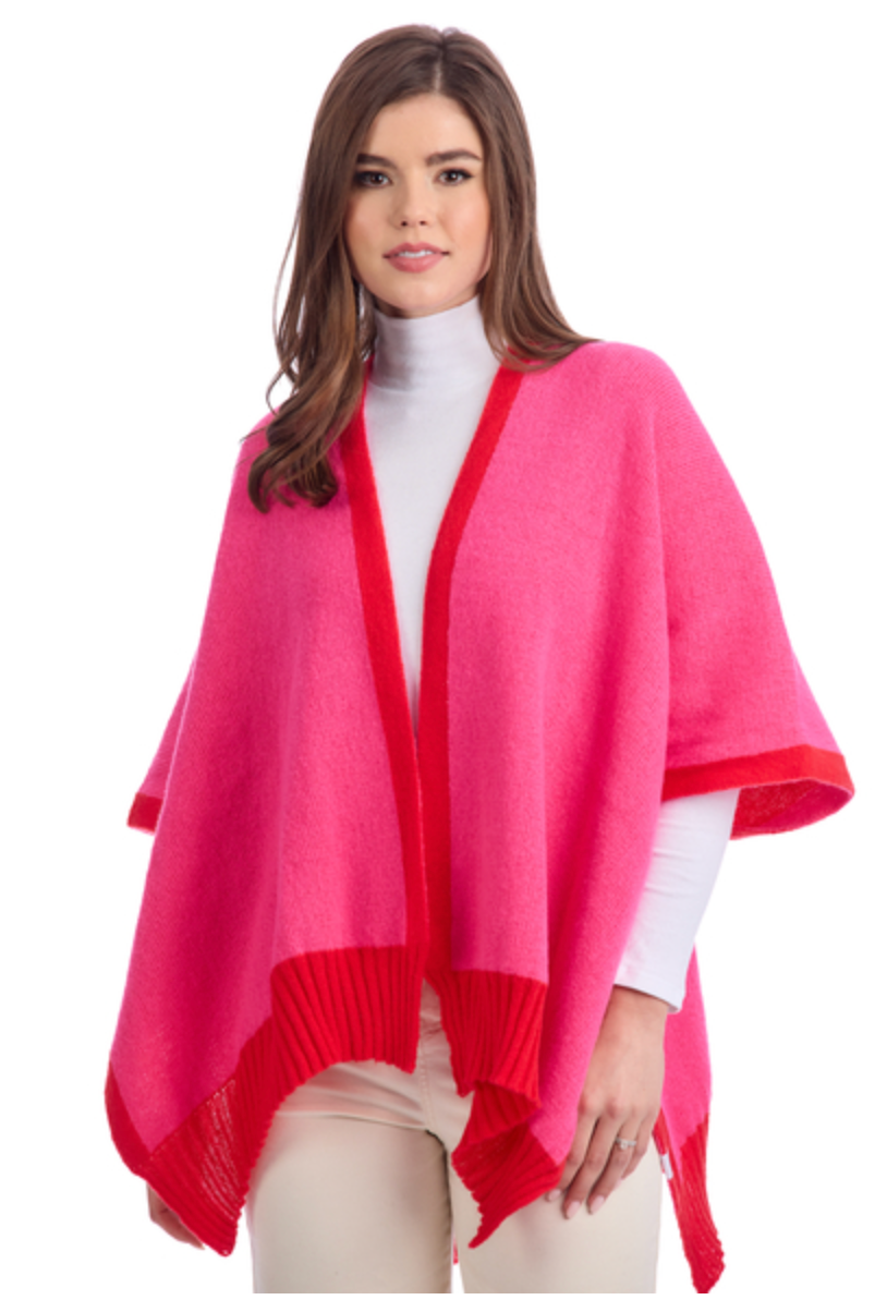 Mud Pie Bringham Pink Reversible Poncho