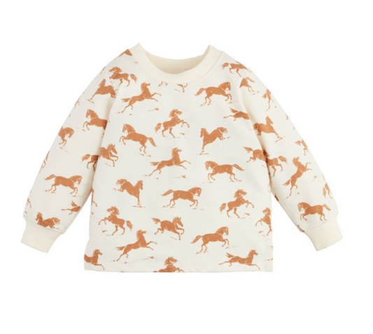 Mud Pie Cream Horse Girl's Sweatshirt