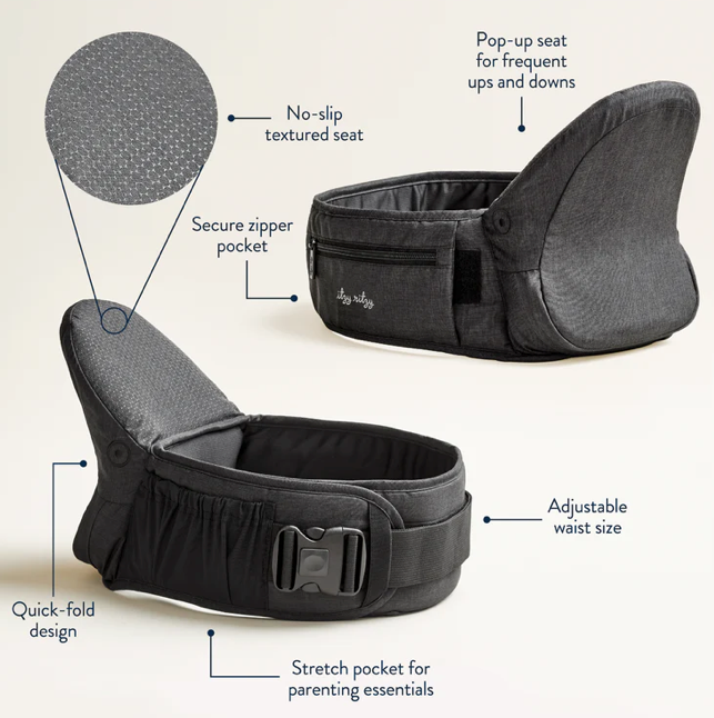 Itzy Ritzy Hold & Fold Black Hip Seat Baby Carrier