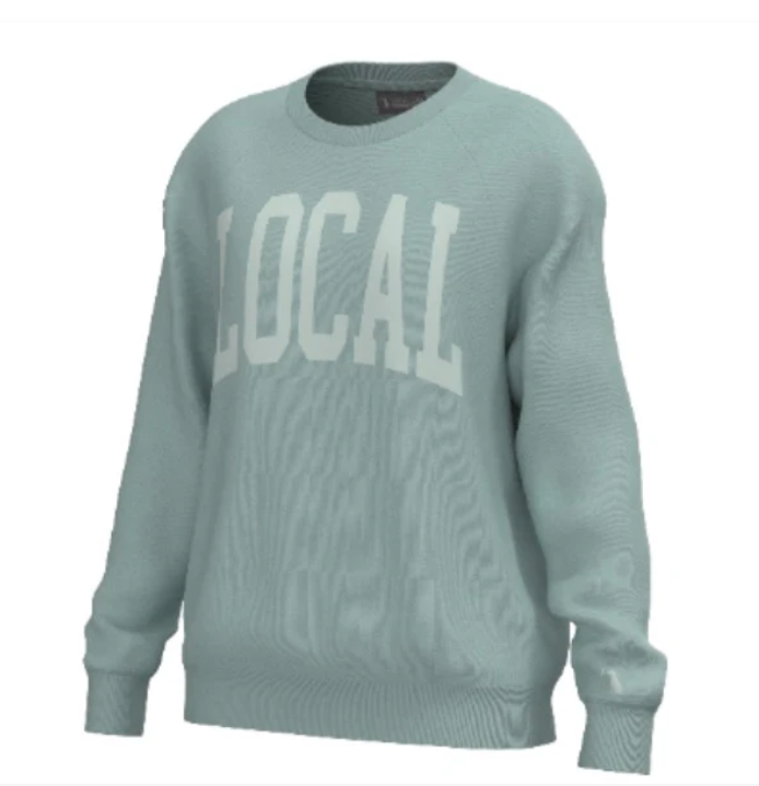 Local Girl Crescent crew sweatshirt, shown in one of four available colors