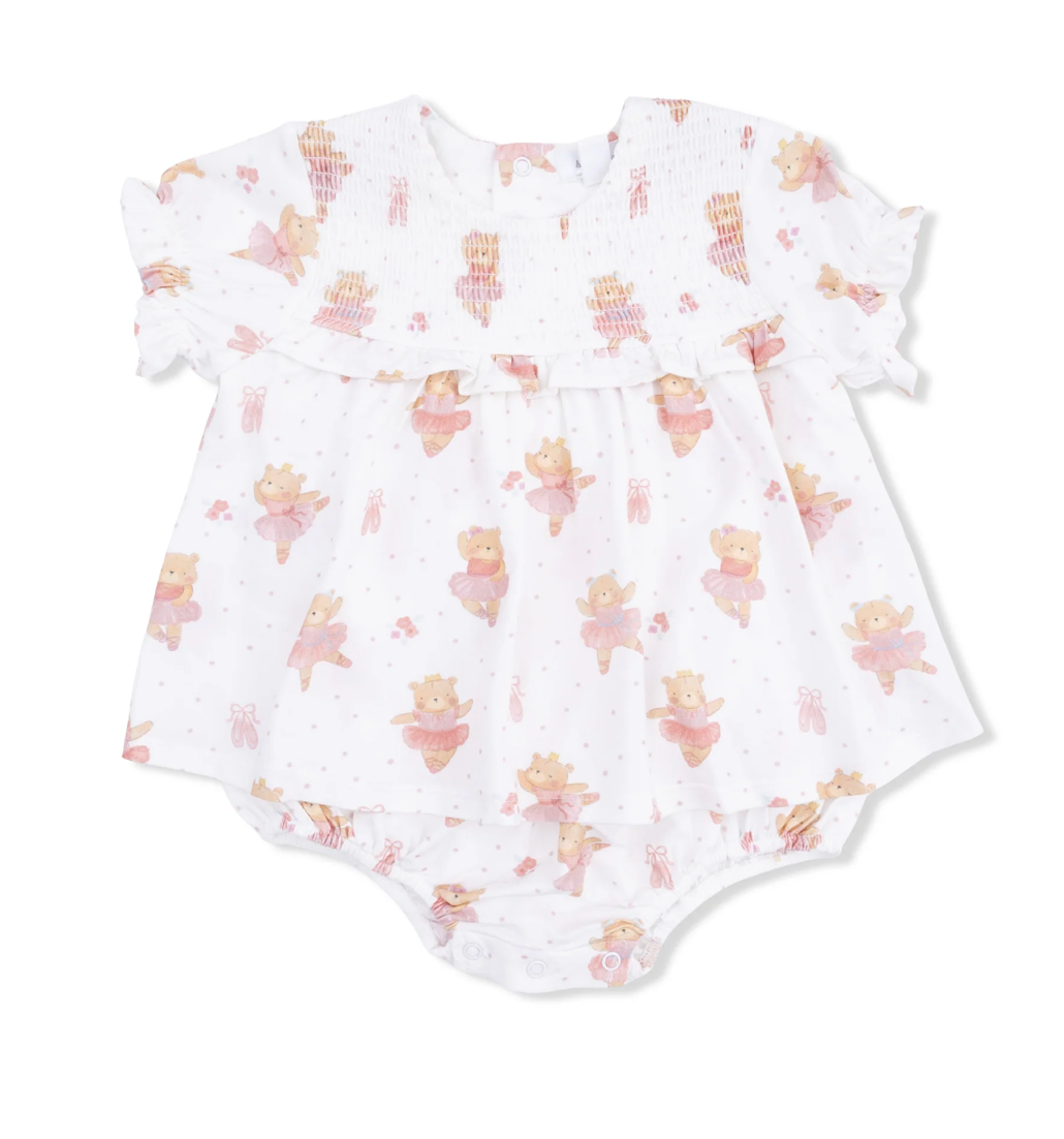 Angel Dear Teddy Bear Ballerina Smocked Bubble with Skirt