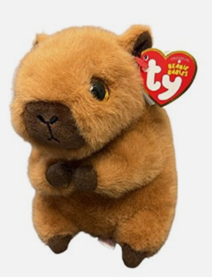 Capybara beanie baby plush toy, shown in one of three available colors