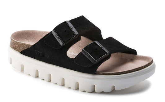 Arizona Platform Suede Leather Sandal- Black