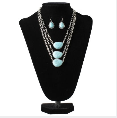 Blazin Roxx Turquoise Stones Ladies Earrings & Necklace Set