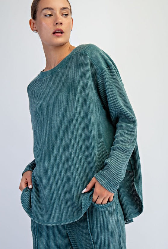Break Routine Waffle Knit Top -2 Colors
