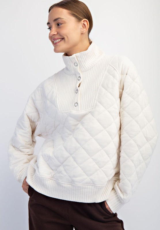 Building Habits Bone Quilted Pullover