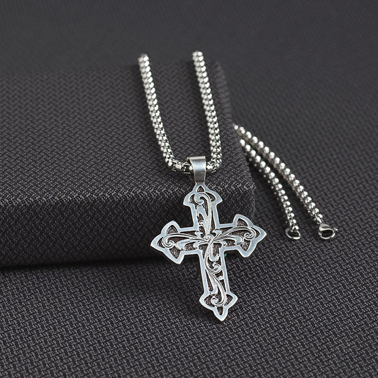 Silver Strike Men's Filgree Cross Silver Necklace