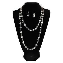 Women's Silver Strike White Beads & Pearls Earring & Necklace Set