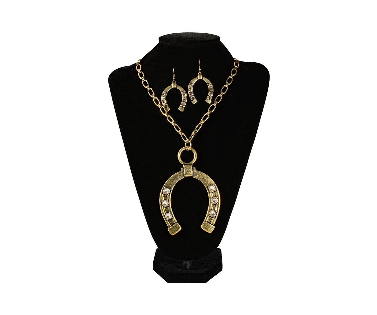 Gold Horseshoe Earring and Necklace Set