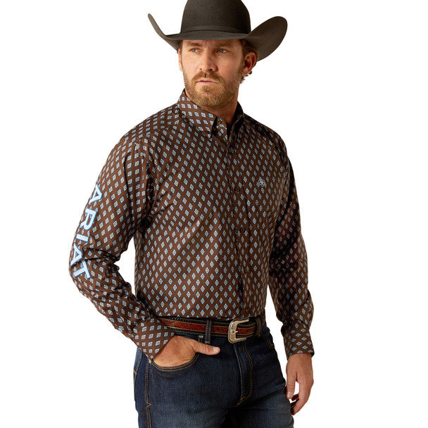 Ariat Men's Brown Light Blue Team Logo Oak Shirt