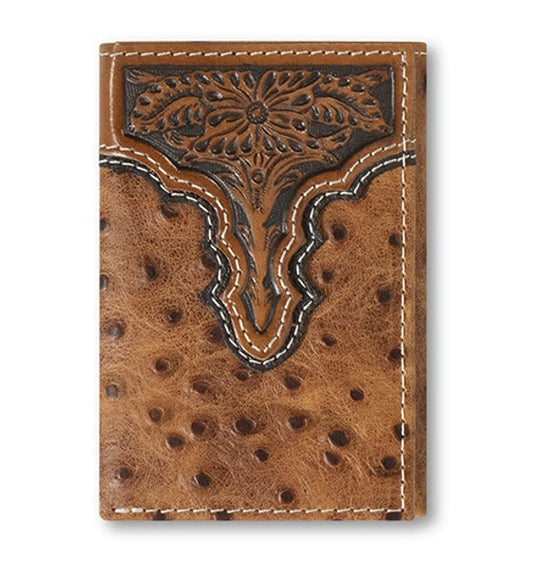 Ariat Men's Trifold Ostrich Print Floral Wallet
