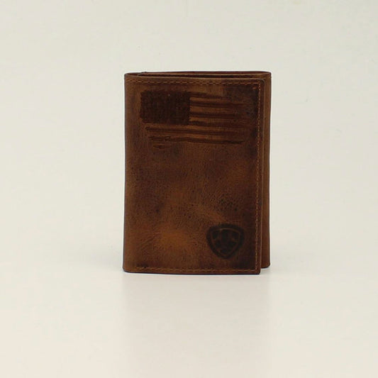 Ariat Men's Brown USA Flag Trifold Wallet