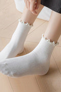 Ruffle Trim Crew Socks- White