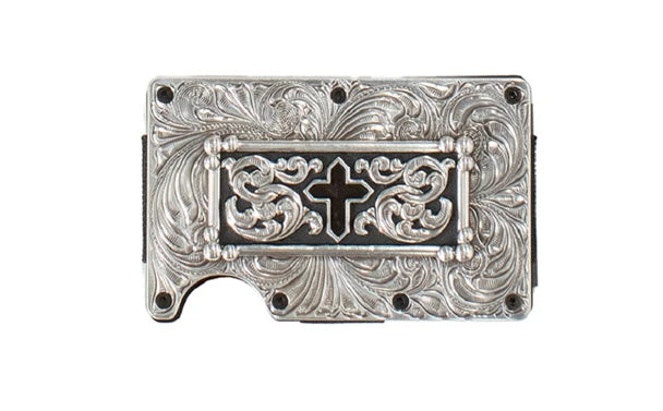3D Mens Utility Cross Motif Black Silver Wallet