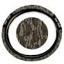 Grey and white camo print steering wheel cover with black trim