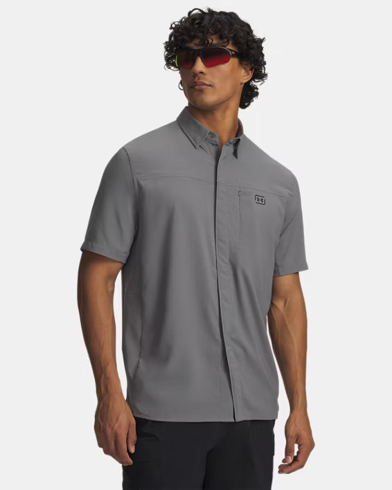 Under Armour men's Fish Pro Hybrid woven button-down shirt, shown in one of five available colors