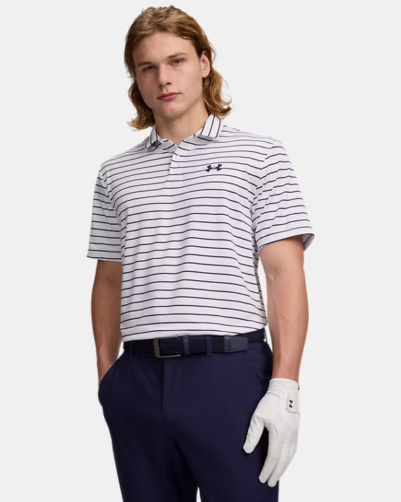 Under Armour men's Matchplay stripe polo, shown in one of four available colors