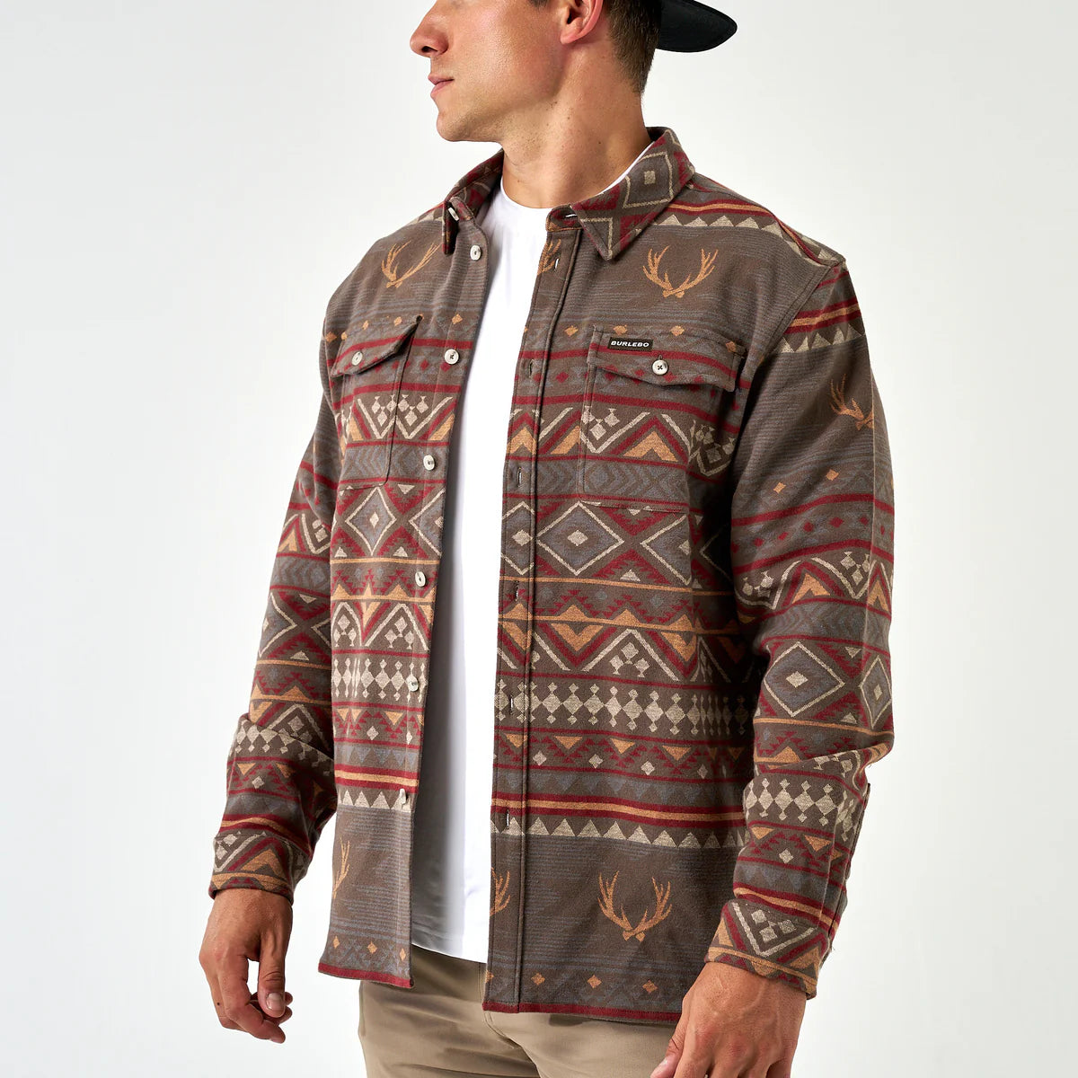 Burlebo Men's Vintage Heavyweight Whitetail Aztec Brown Flannel