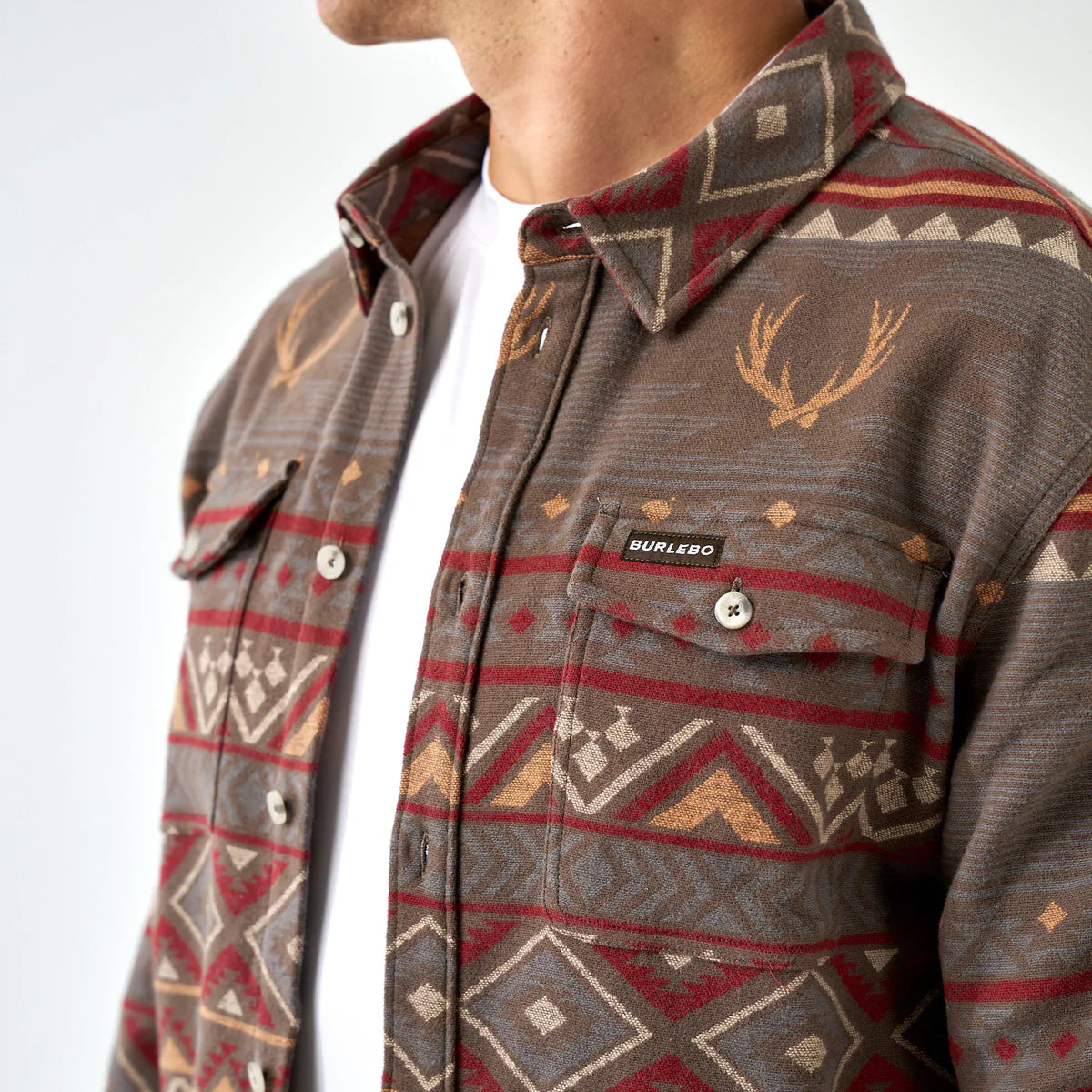 Burlebo Men's Vintage Heavyweight Whitetail Aztec Brown Flannel