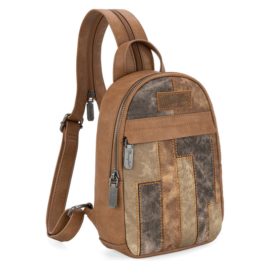 Wrangler Brown Denim Patchwork Mini Backpack With Detachable Coin Pouch