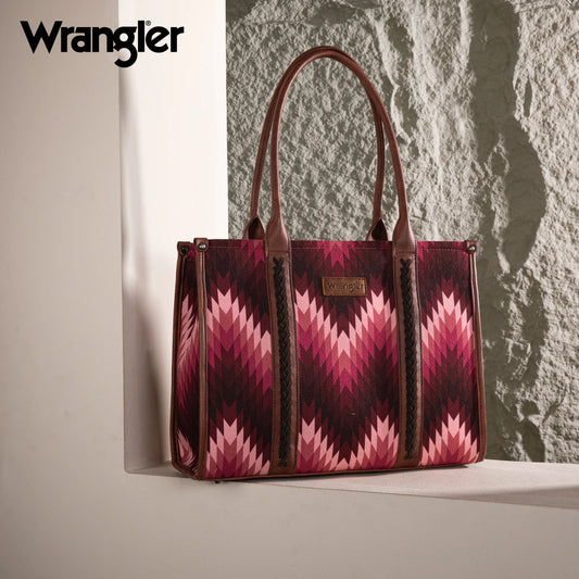 Wrangler Southwestern Pattern Dual Sided Print Concealed Carry Wide Tote - Dark Pink