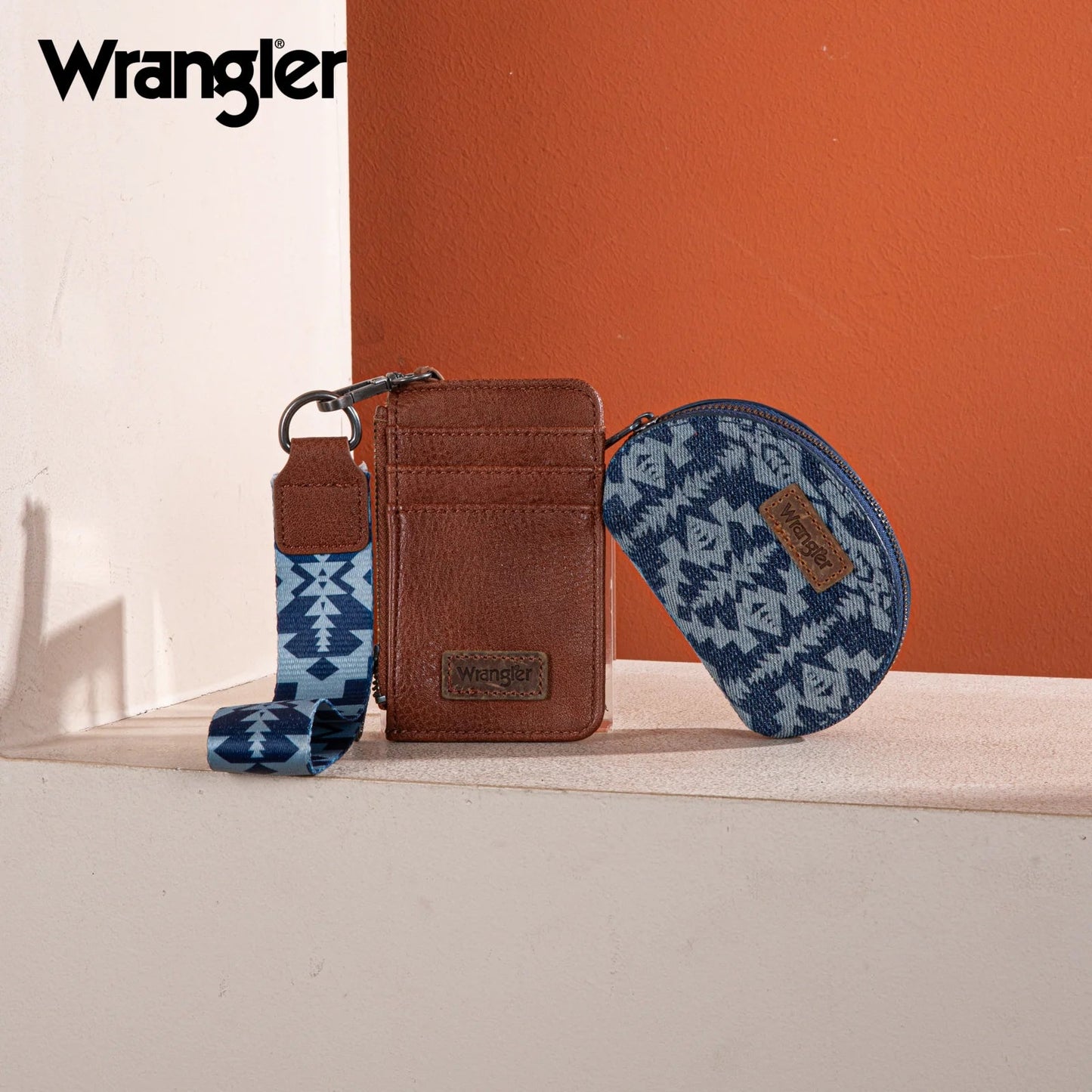 Wrangler Blue Jean Southwestern Art Print Dual Pouch Wristlet